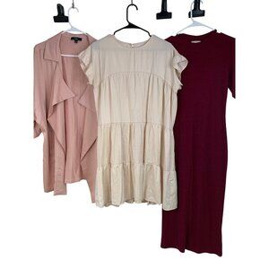 Lot of 3 Womens Dresses & Cardigan Bundle Shein Lulus Size L RCC10456